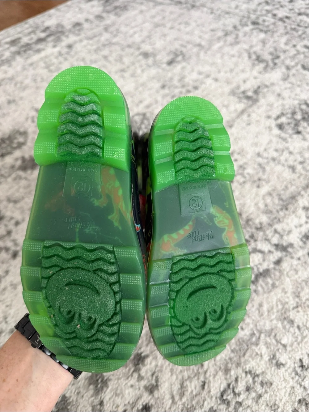 Kids Green Dino Rain Boots that light up